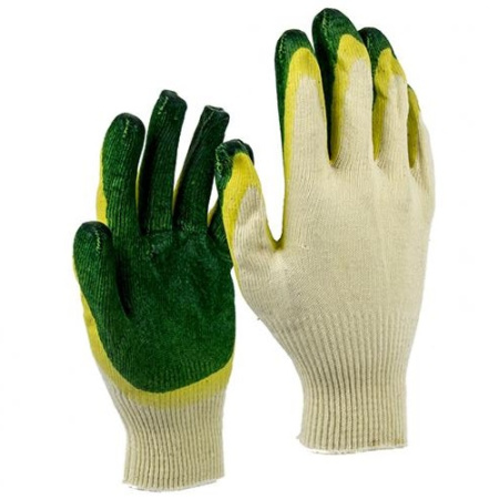Перчатки 13 кл вязки с двойным латексным покр, ТРИНИТИ, желт зел (1 мешок - 200 пар уп) 2